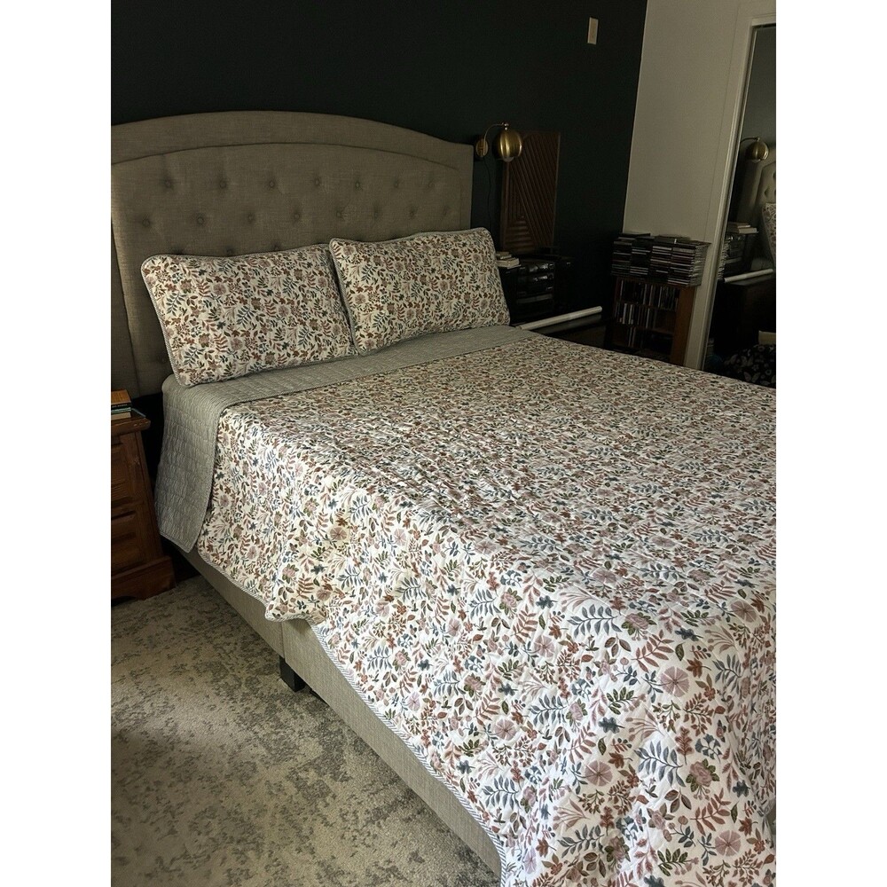 Shabby Chic Floral Reversible King Quilt Euro Sham Set Cotton Cottagecore
